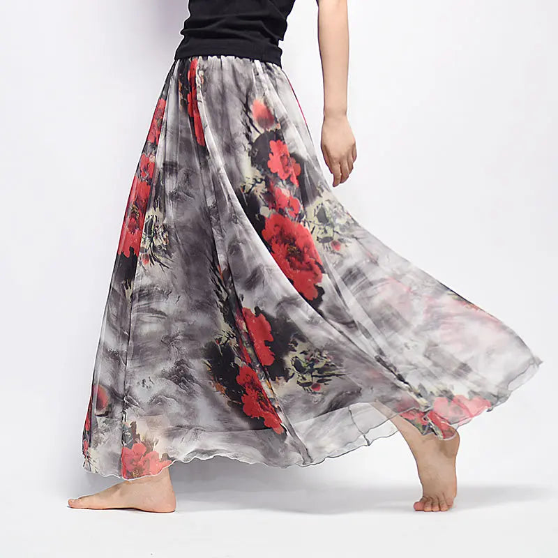 Vintage Bohemian Long Skirts Women Elegant Chiffon Saia Harajuku Beach High Waist Long Skirt Woman Clothes Faldas Tutu Vestidos - reetell