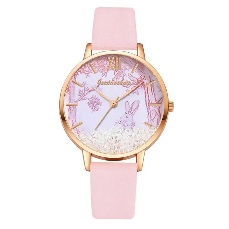 Luxury Rhinestones Women Watches Fashion Rabbit Pattern Dial Design Ladies Wristwatches Qualities Female Quartz Leather Watch