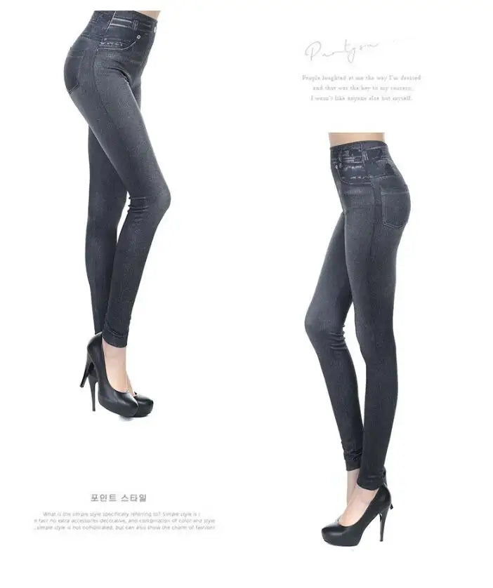 2023 Women's Spring and Summer Tight Imitation Jeans, Smart Slim Fashion, Large Tight Pants, False Pocket Women's Fitness Pants - reetell