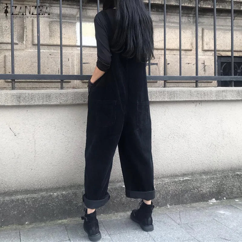 Kaftan Corduroy Overalls Women's Spring Jumpsuits ZANZEA 2023 Casual Suspender Harem Pants Female Solid Rompers Femme Oversize