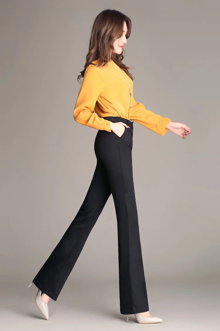 YUEY New Womens Spring Summer Trousers  Thin 100% Cotton Flared Pants Solid Color Casual Stretch S To 4XL Dropshiping - reetell