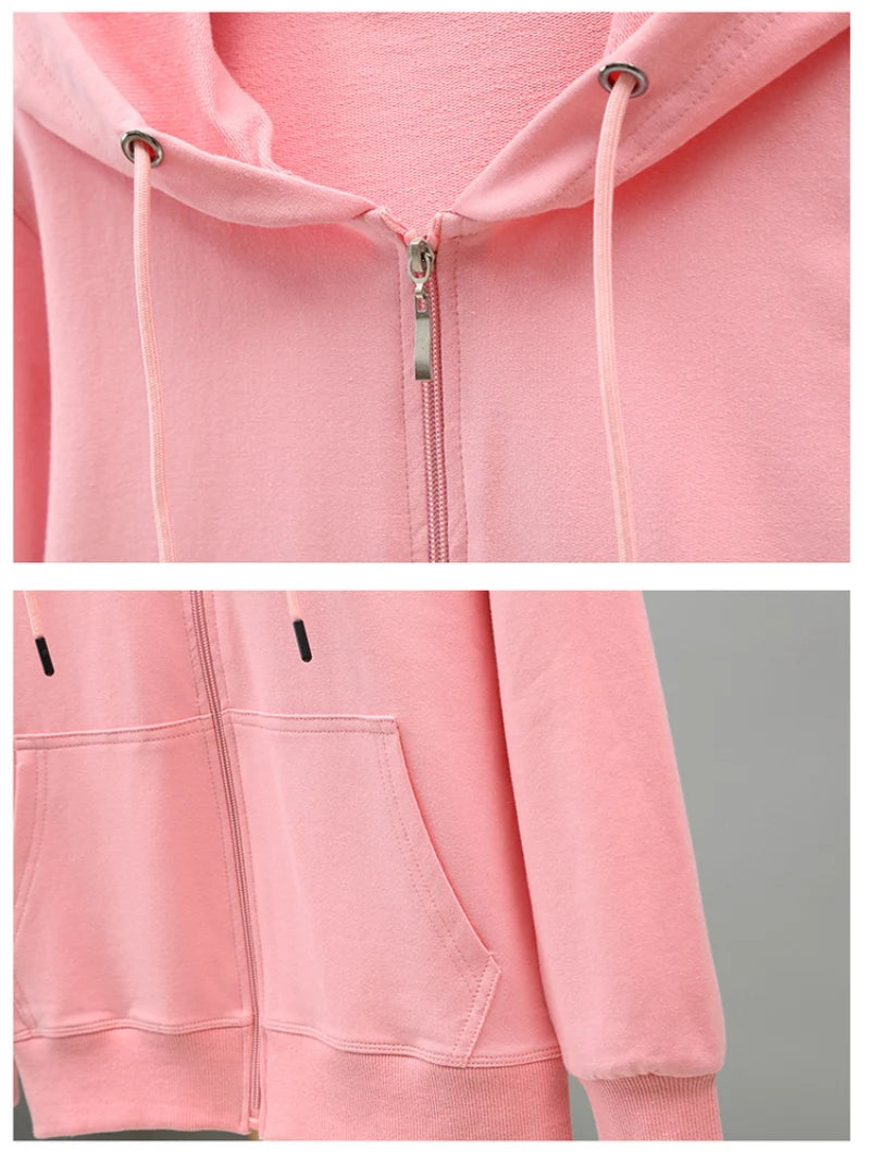 Korean Loose 5Xl Women Pure Cotton Hoodies Fashion Oversize Long Sleeve Solid Zipper Sweatshirt High Quality Autumn Tops - reetell