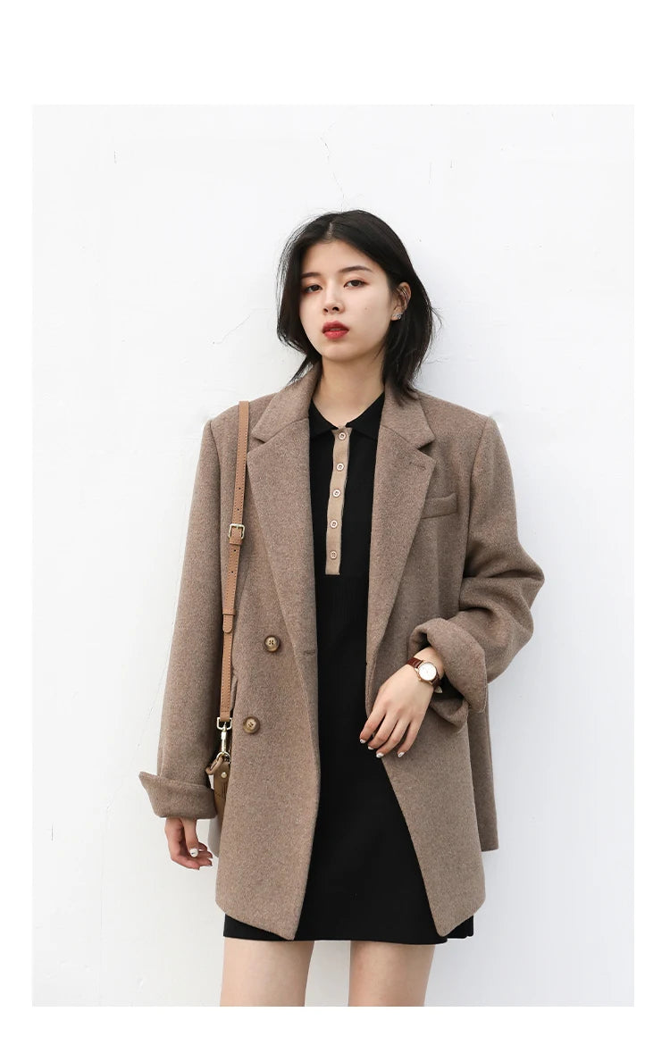 CHIC VEN Women Wool Blend Coat Solid Mid Long Woolen Blazer Thick Warm Blouse Women's Overcoat Office Lady Tops Autumn Winter - reetell