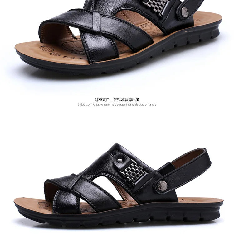 Big Size Men Leather Sandals Summer Classic Men Shoes Slippers Soft Sandals Men Roman Comfortable Outdoor Walking Footwear