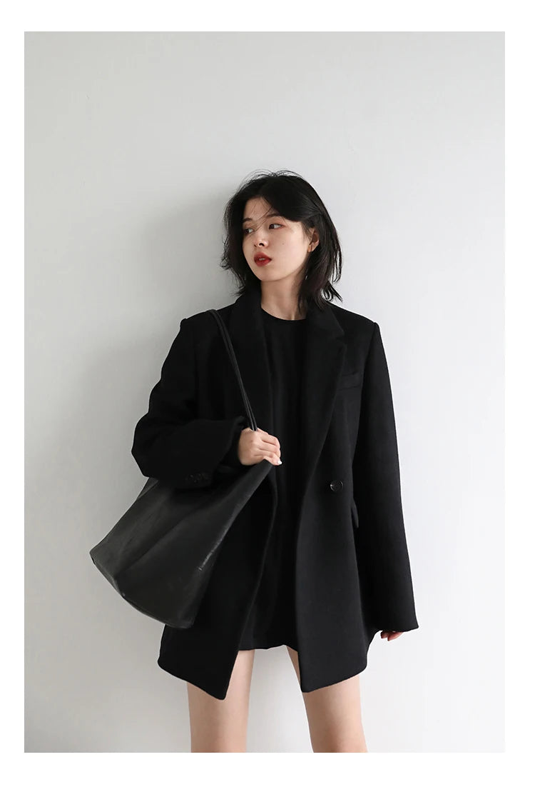 CHIC VEN Women Wool Blend Coat Solid Mid Long Woolen Blazer Thick Warm Blouse Women's Overcoat Office Lady Tops Autumn Winter - reetell