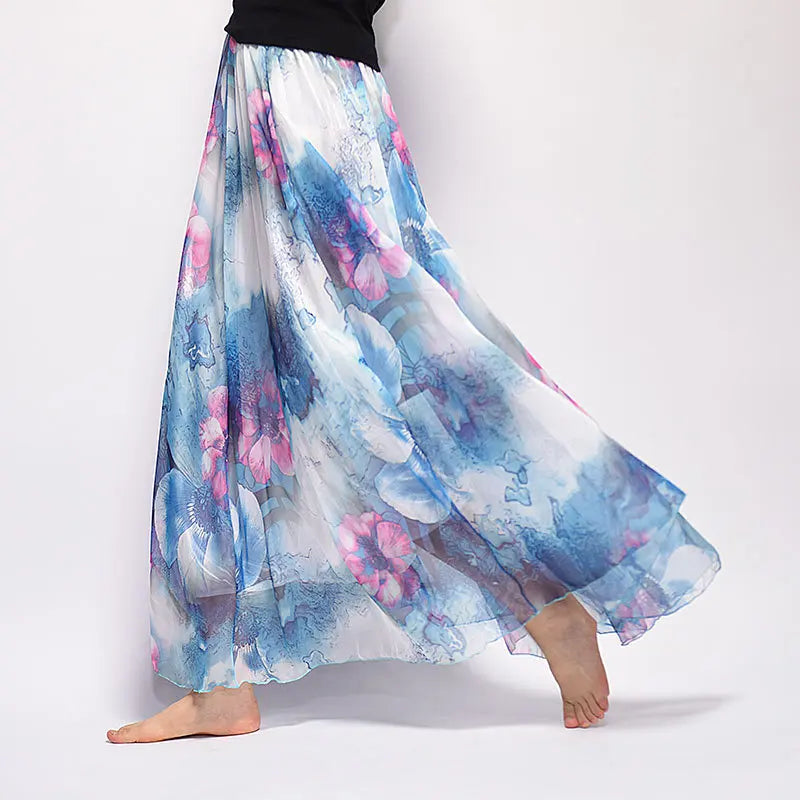 Vintage Bohemian Long Skirts Women Elegant Chiffon Saia Harajuku Beach High Waist Long Skirt Woman Clothes Faldas Tutu Vestidos - reetell