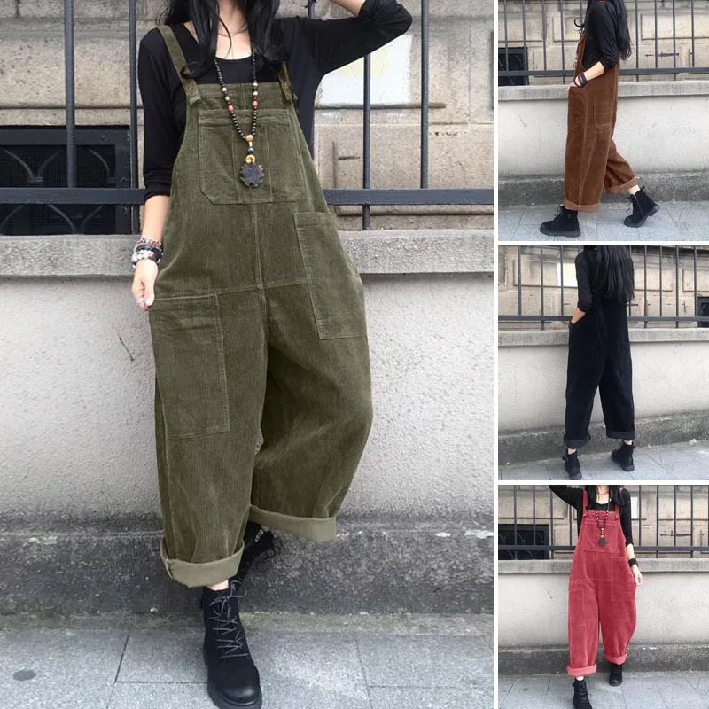 Kaftan Corduroy Overalls Women's Spring Jumpsuits ZANZEA 2023 Casual Suspender Harem Pants Female Solid Rompers Femme Oversize