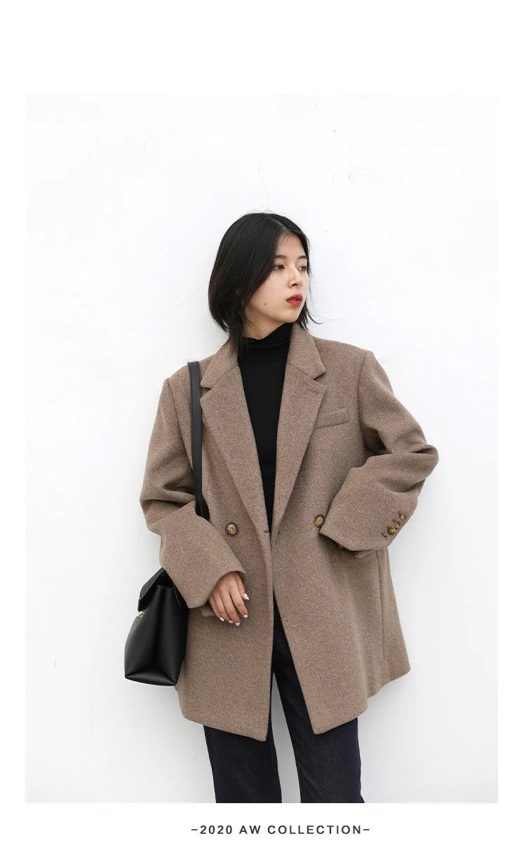 CHIC VEN Women Wool Blend Coat Solid Mid Long Woolen Blazer Thick Warm Blouse Women's Overcoat Office Lady Tops Autumn Winter - reetell