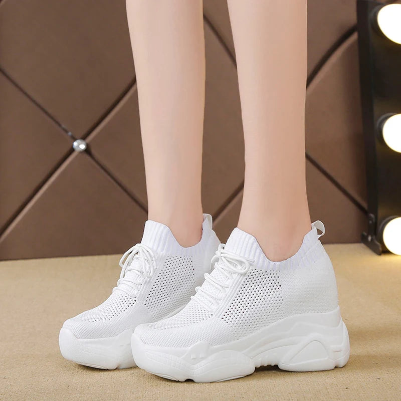 Rimocy Hidden Heels Platform Sneakers Women Breathable Air Mesh Wedge Sock Shoes Woman 2022 Spring Casual Shoes Zapatos De Mujer