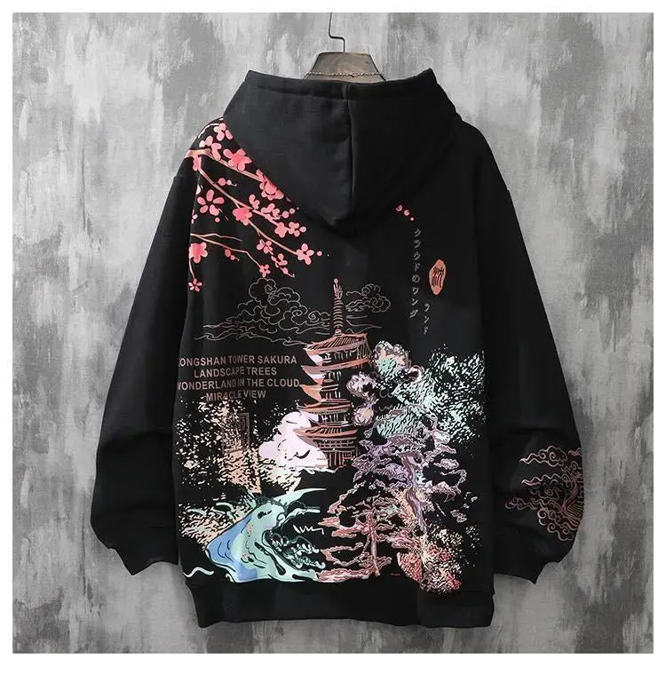 Deeptown Chinese Style Anime Print Hoodie Women Harajuku Oversize Sweatshirt Female Letter Winter Long Sleeve Pullover Tracksuit - reetell