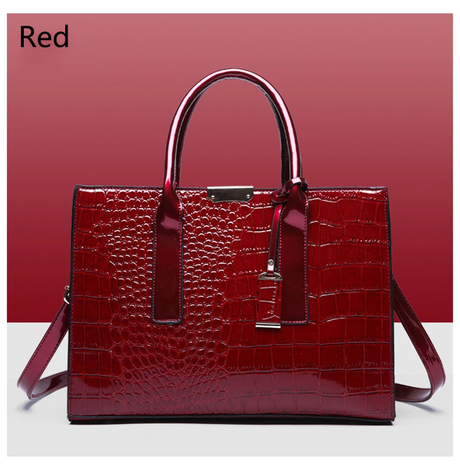 Casual Tote Sac Vintage Crocodile Pattern Patent Leather Luxury Handbags Brand Designer Large Capacity Shoulder Messenger Bag - reetell