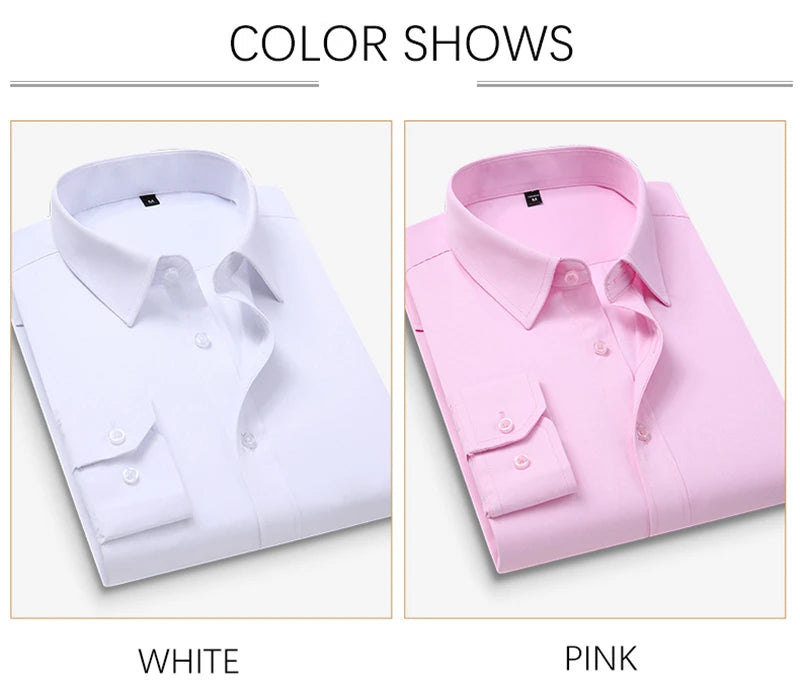 TFETTERS Pink Shirt Men Spring Autumn Mens Long Sleeve Business Shirt  Polyester Slim Fit  Formal Dress Shirts for Men Clothing - reetell