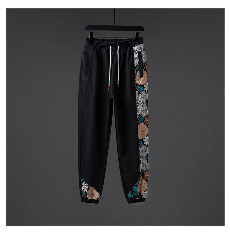 Chinese Style Patchwork Embroidery Loose Casual Harem Pants Ethnic Style Plus Size Joggers Men Clothing Harajuku Trousers Male