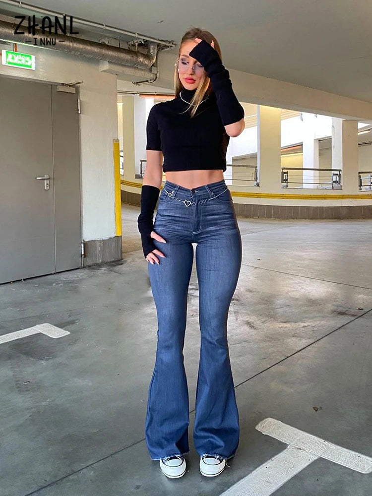 Spring Autumn Thin Fashion Y2K Blue Jeans Women High Waist Stretch Jeans Femme Trousers Vintage Casual Comfort Denim Flare Pants - reetell