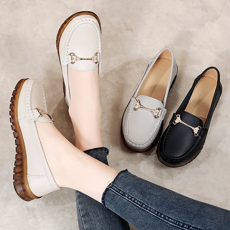 2024 New Classic Leather for Women Fashion Casual Comfortable Loafers Ladies Women Flat Soft Shoes - reetell