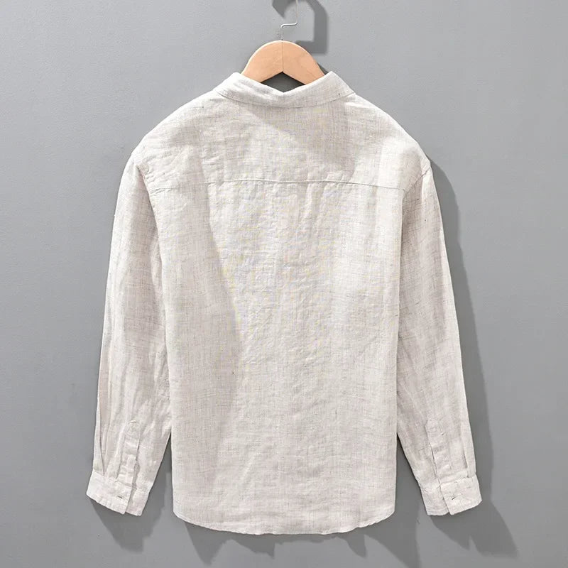 Linen Shirt Men's Seasonal Long Sleeved Top Korean Linen Breathable Shirt Oversized Loose Fitting Men's Clothing