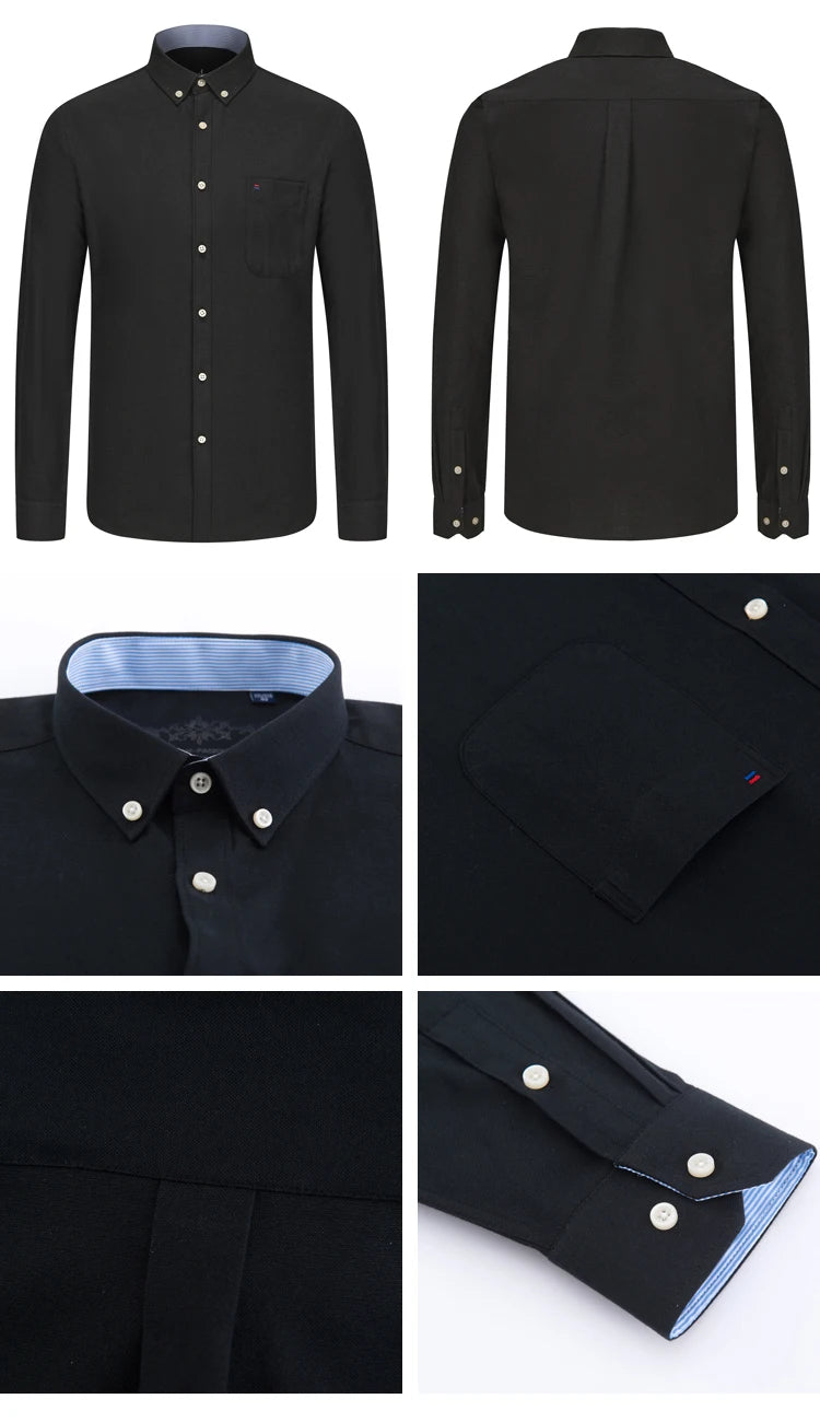 Men's Stylish Cotton Blend Solid Shirt, Formal Breathable Lapel Regular-fit Button Up Long Sleeve Shirt For Business Activities