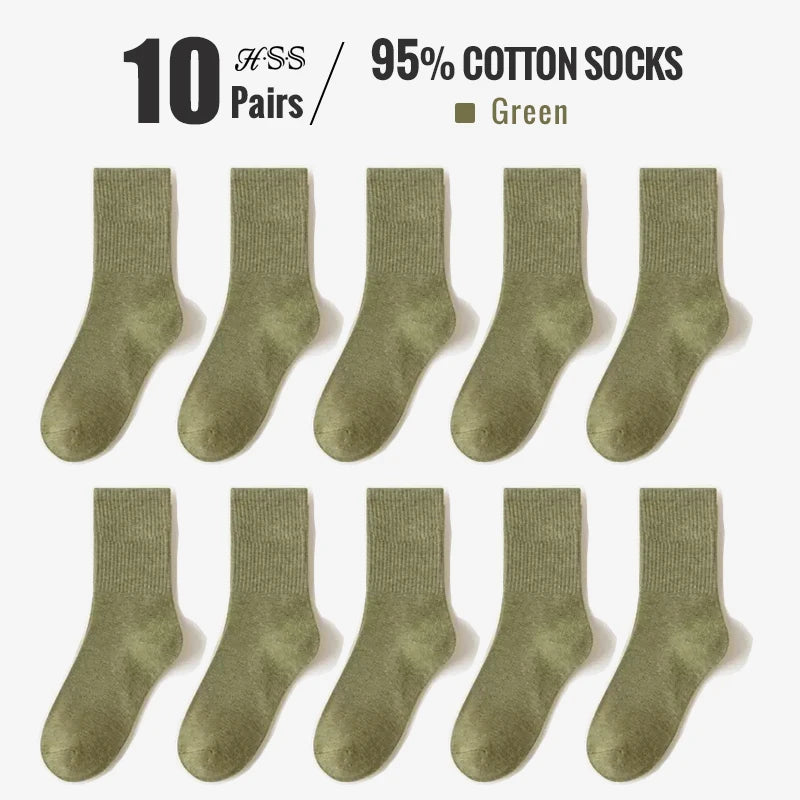 HSS 95% Combed Cotton Socks Men Business Dress Long Socks Casual Solid Color Spring Summer Black White Sock For Male Comfortable