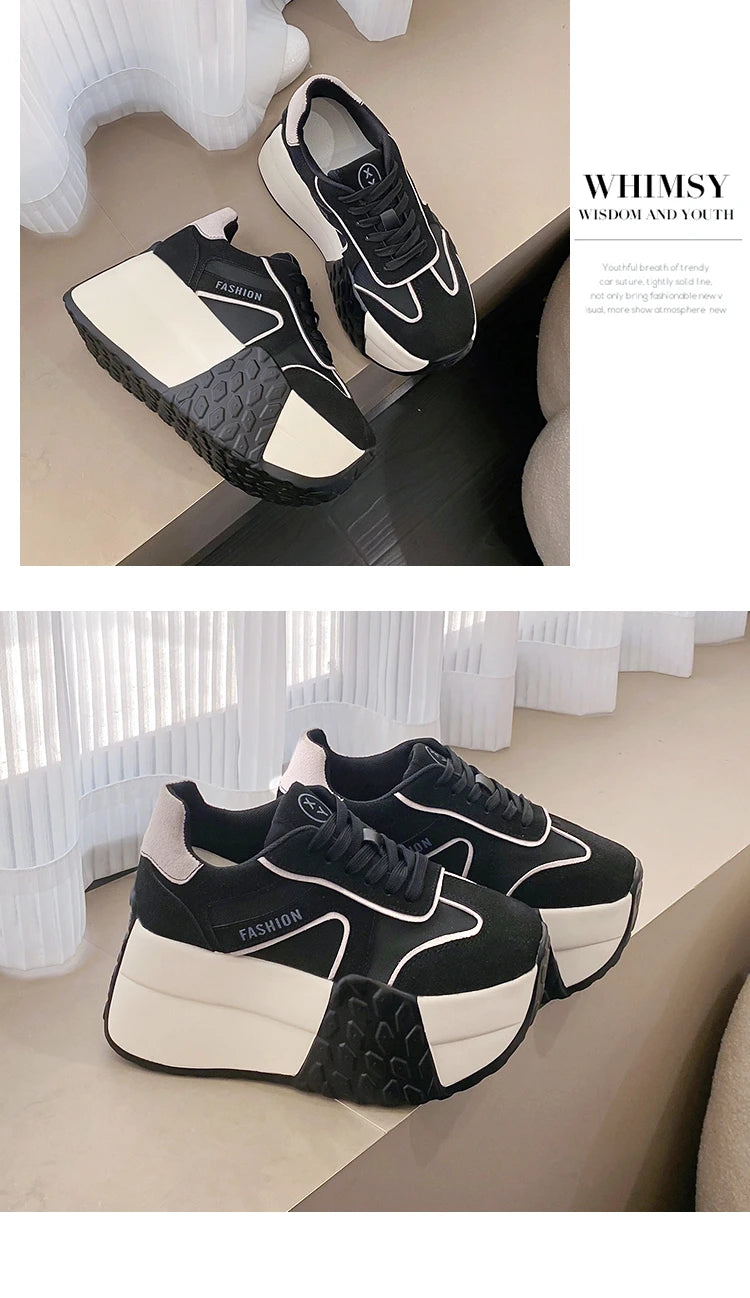 2023 Women Platform Sneakers New Autumn Breathable Wedges Casual Shoes 9CM High Heels Thick Sole Sneakers Woman Deportivas Mujer - reetell