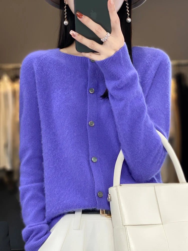 High Quality Round Neck Long Sleeve Cashmere 100% Merino Wool Pullover Women Sweater Coat Top - reetell