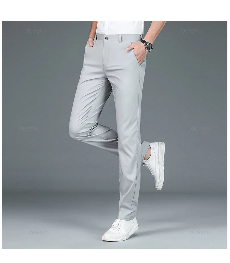 High Quality Luxury Straight Business Suit Pants Men Bamboo Fiber Designer Spring Summer Elegant Casual Long Formal Trouser Male - reetell