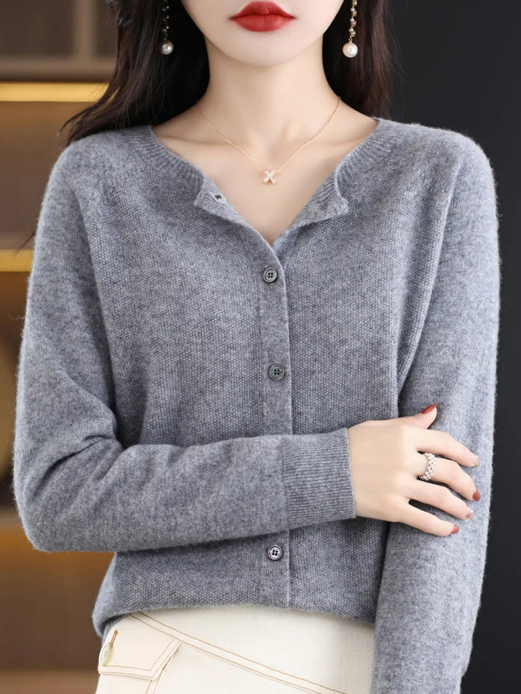 High Quality Round Neck Long Sleeve Cashmere 100% Merino Wool Pullover Women Sweater Coat Top - reetell