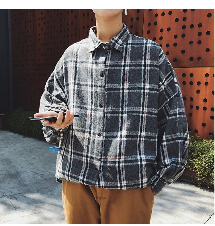 LAPPSTER-Youth  Long Sleeve Winter Y2k Streetwear Fleece Shirts Flannel Harajuku Plaid Shirt Vintage Korean Fashions Clothes