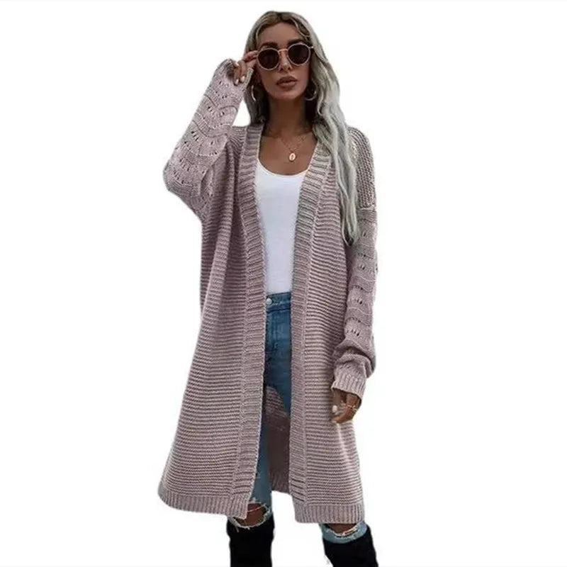 Long Cardigan Solid Color  and  Women's Spring and Autumn Knitted Fashion Sweater Outerwear  - reetell