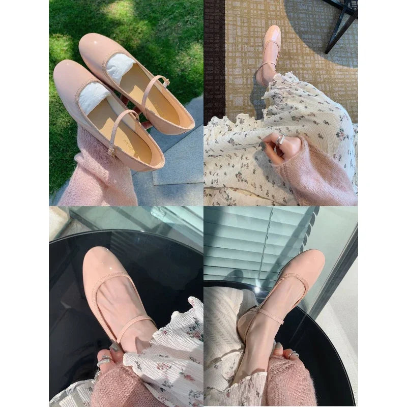 Zapatillas French Flat Bottomed Women Shoe Autumn Shallow Cut Mary Jane Shoe One Line Leather Shoe Ballet Single Shoe Women Shoe - reetell