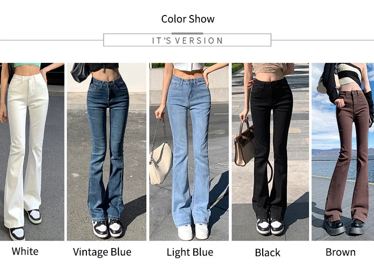 ZOENOVA Women White Vintage Flare Jeans England Style High Street Women's Pants High Waist Denim 2023 Trend pantalones de mujer - reetell