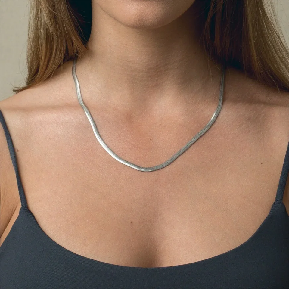 eManco Unisex Snake Chain Necklace Silver Color Choker Stainless Steel Herringbone Chain Necklace For Women Jewelry Wholesale