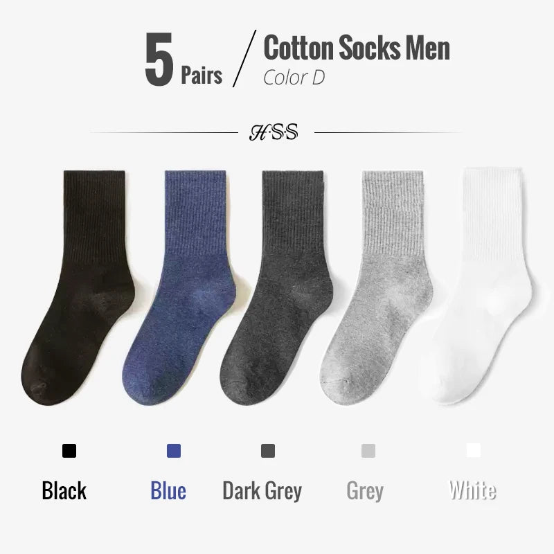 HSS 95% Combed Cotton Socks Men Business Dress Long Socks Casual Solid Color Spring Summer Black White Sock For Male Comfortable