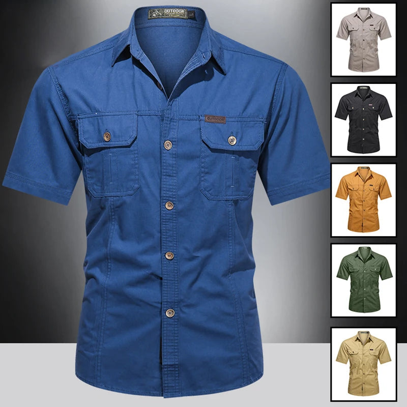 Summer Quick Dry Short Sleeve Army Fan Tactical Shirt Mens Thin Breathable Lapel Cargo Shirts Tops Outdoor Hiking Military Shirt