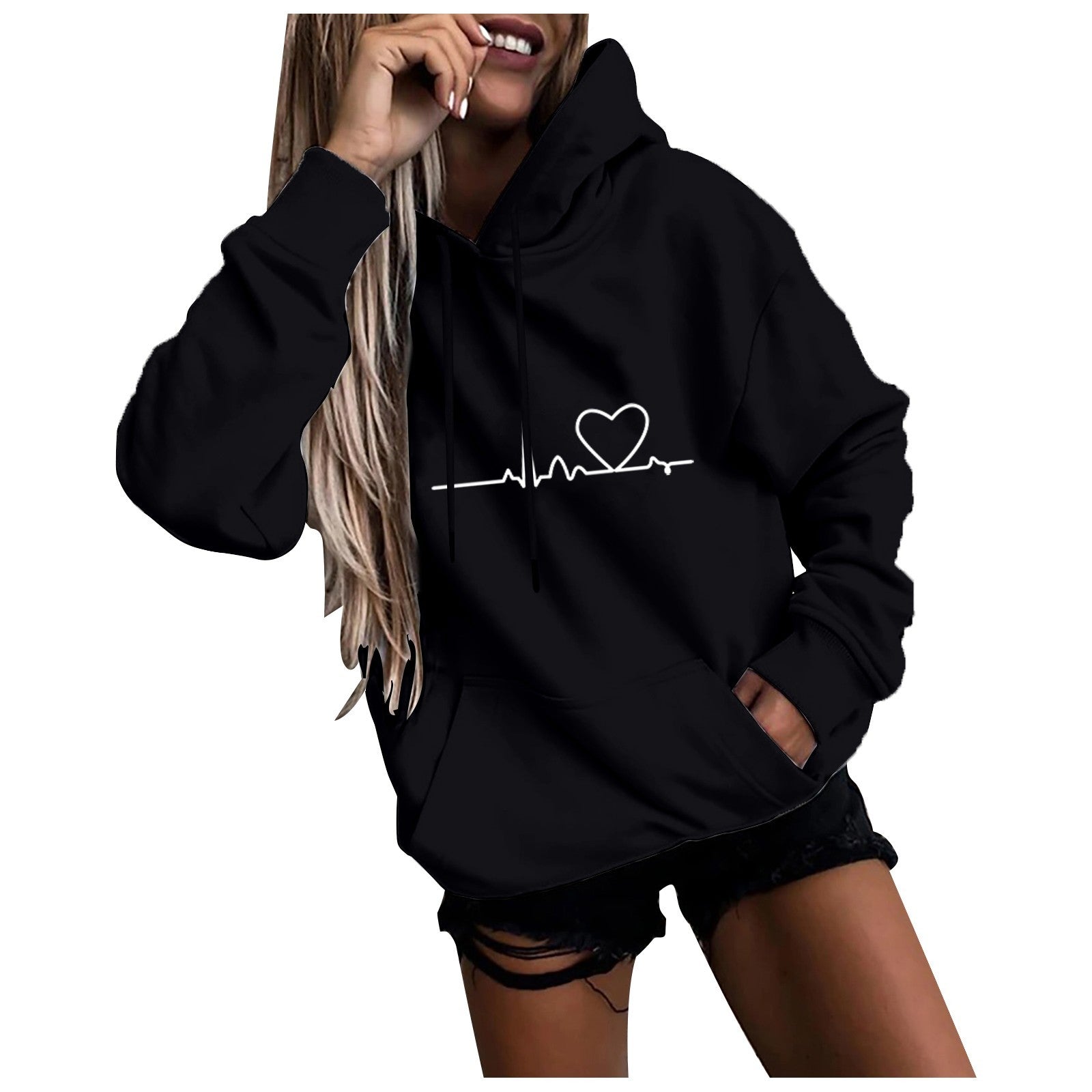 Hoodies for Women Solid Long Sleeve Sports Fun Print Sweatshirts Female Autumn Winter Casual Loose Hooded Sweatshirt - reetell