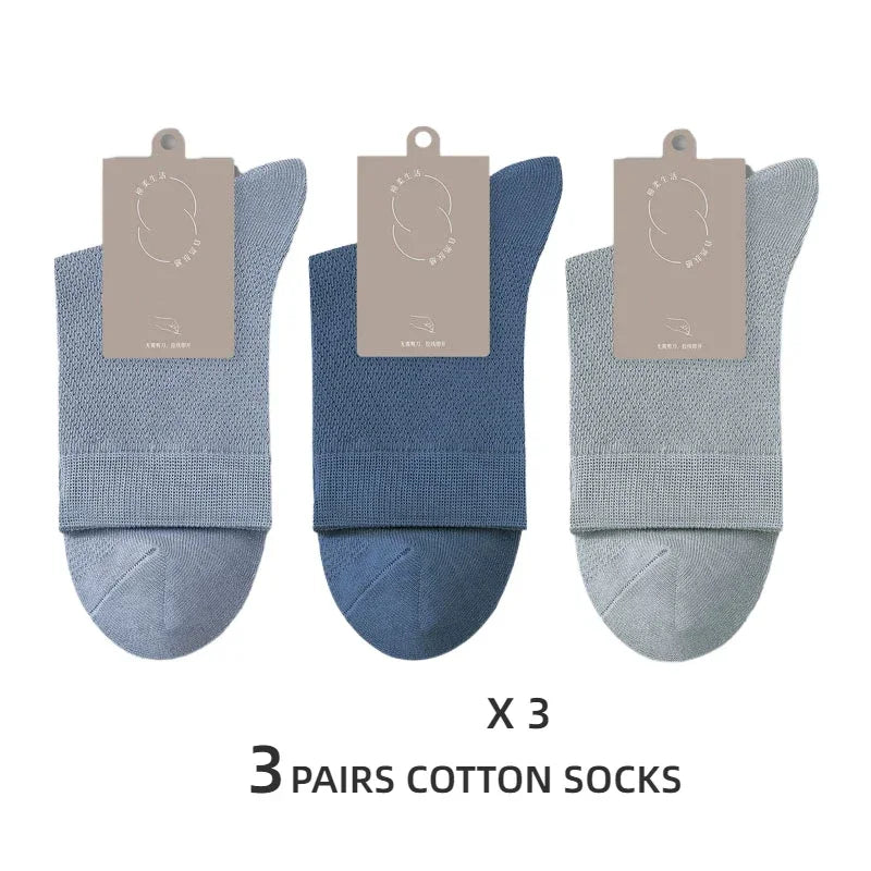 5 Pairs Men High Quality 96% Pure Cotton Socks Antibiosis Business Deodorant Sock Mesh Breathable Male Solid Color Casual Summer