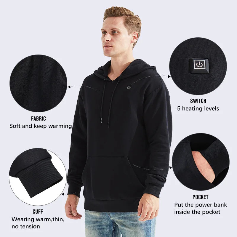 Winter Men's and women's  USB Heated hoodies Cotton Zipper Pocket Wool Thick Lovers Fall/winter Heating casual hoodies - reetell