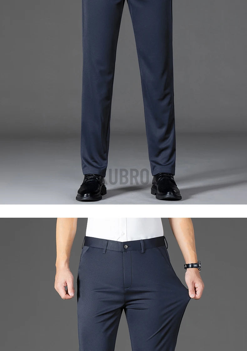 KUBRO Men's Summer Thin Fashion Business Casual Suit Pants Long Pants Men's Elastic Straight Sleeve Formal Pants Plus Size 2024 - reetell