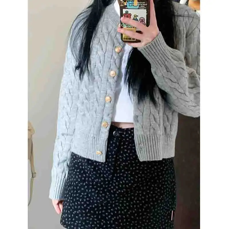 Korean Preppy Style All-match Short Sweater Autumn New Solid Knitted Women's Sweater Overcoat Sweet Casual Lady Cardigan 9701 - reetell