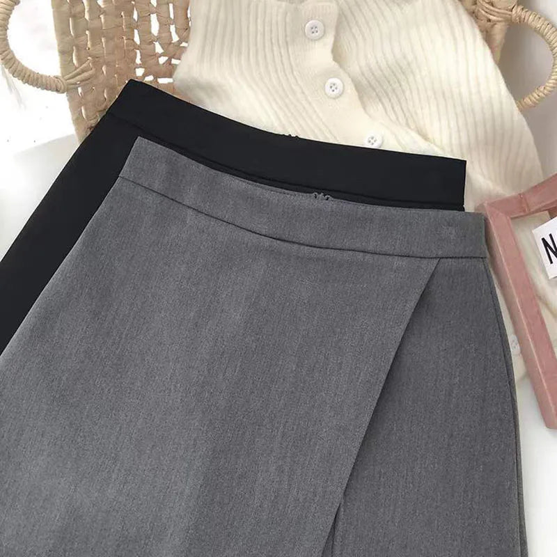 Lucyever Black Gray Women Skirts A-Line Korean Style High Waist Split Mini Skirt Woman Simple Casual Office Shorts Skirts Female - reetell