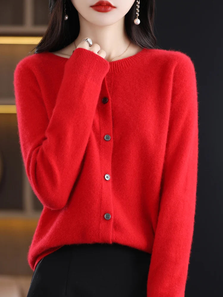 High Quality Round Neck Long Sleeve Cashmere 100% Merino Wool Pullover Women Sweater Coat Top - reetell