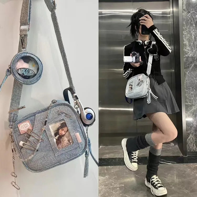 JIAERDI Vintage Denim Messenger Bag Women 2023 New Hot Girls Harajuku Casual Crossbody Bags Female Retro Solid Canvas Bag Y2k