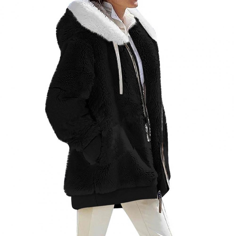 2023 New Women's Winter Coat Solid Color Warm Plush Large Size Ladies Coat Fall Winter Loose Plush Zipper Hooded Women's Coat - reetell