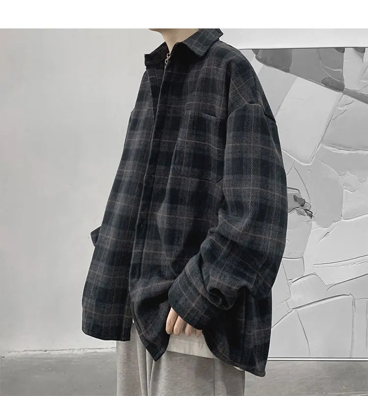 LAPPSTER-Youth  Long Sleeve Winter Y2k Streetwear Fleece Shirts Flannel Harajuku Plaid Shirt Vintage Korean Fashions Clothes