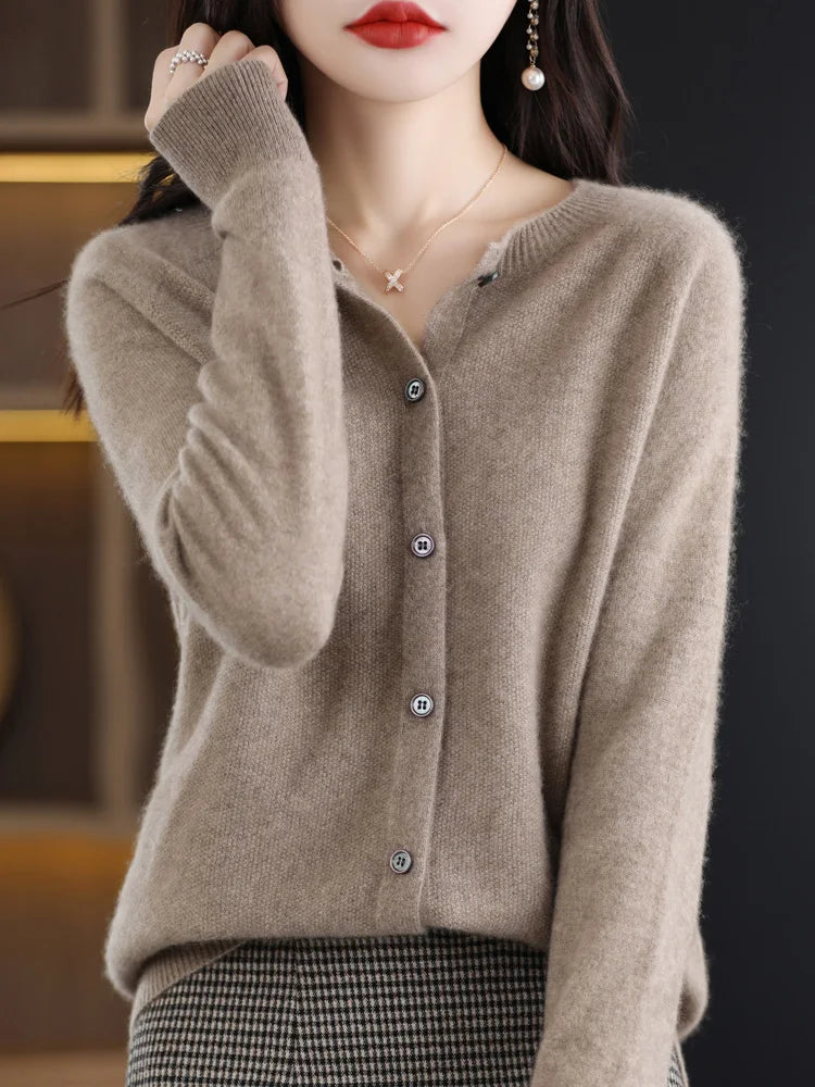 High Quality Round Neck Long Sleeve Cashmere 100% Merino Wool Pullover Women Sweater Coat Top - reetell