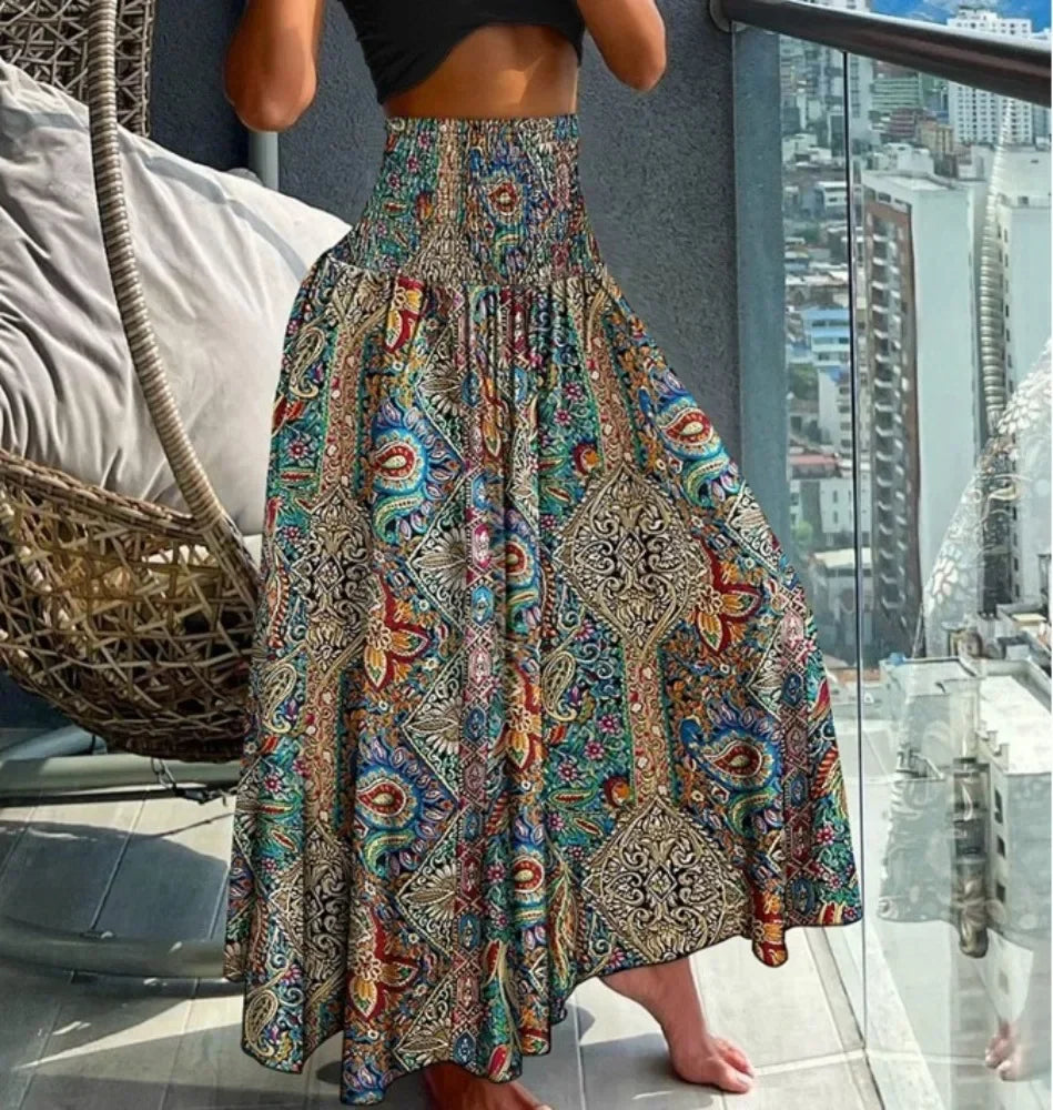 Vintage Casual Fashion Clothes Summer Streetwear Print Beach Long Skirts for Women Clothing Harajuku Bohemian Ethnic Style - reetell