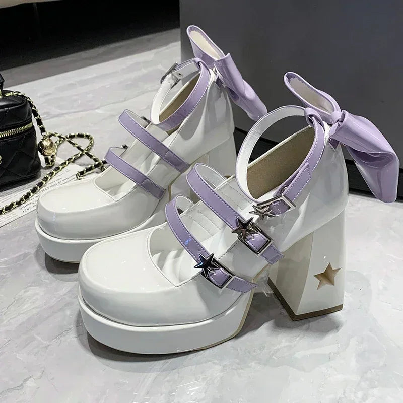 Spring Punk  Chunky Platform High Heels Pumps Women Thick Heel Mary Jane Lolita Shoes Woman Patent Leather Cosplay Shoes