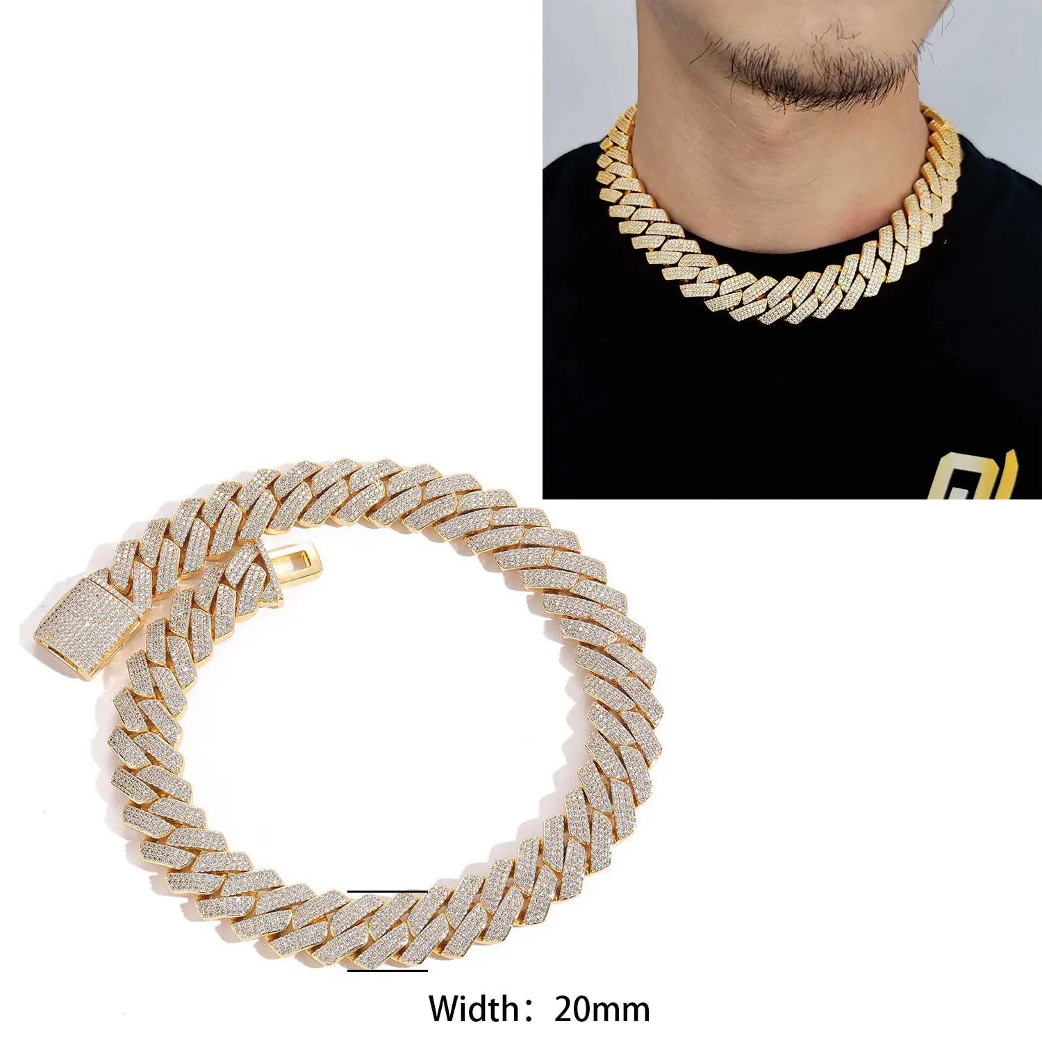 Iced Out 10-20mm Mens Miami Cuban Link Necklace Hip Hop CZ Cubic Zirconia Bling Prong Cuban Chain