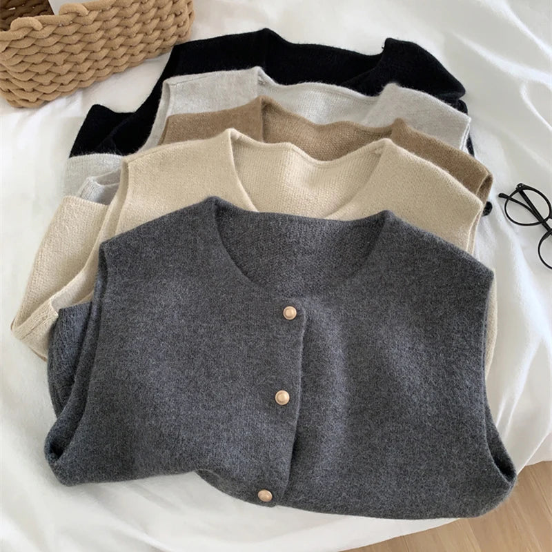 Autumn New Women Cardigan Korean Elegant Knitted Sleeveless Female Casual Sweater Tanks Fashion New Slim Ladies Casual Tops - reetell