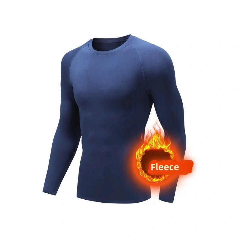 2024 Winter Thermal Fleece Compression Long Sleeve Running T-Shirt Men Quick Dry Stretch Gym Fitness Shirt Sportswear Top Tees