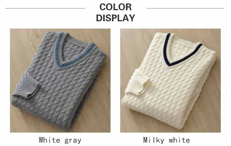 Winter top thickened pure cashmere sweater men's v-neck jacquard knitted sweater student warm bottoming shirt youth fashion - reetell